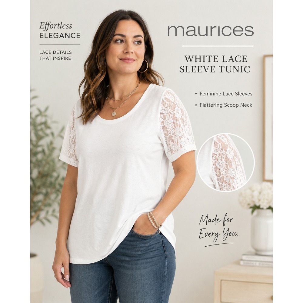 NEW Maurices Womens White Lace Sleeve Scoop Neck Blouse Top Size 3x‎